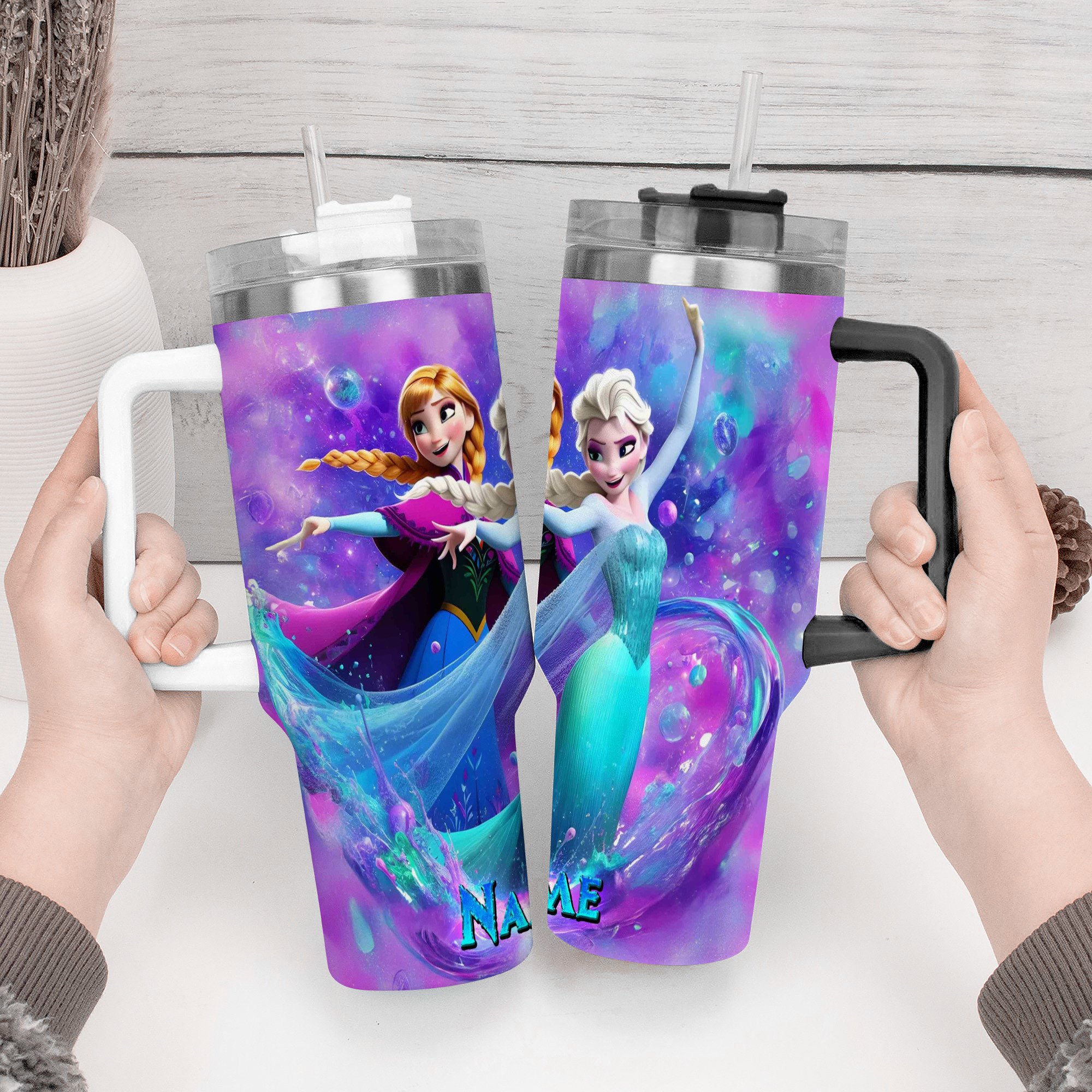 Personalized Frozen Tumbler with Straw - Custom Name Disney Princess Design - Image 2