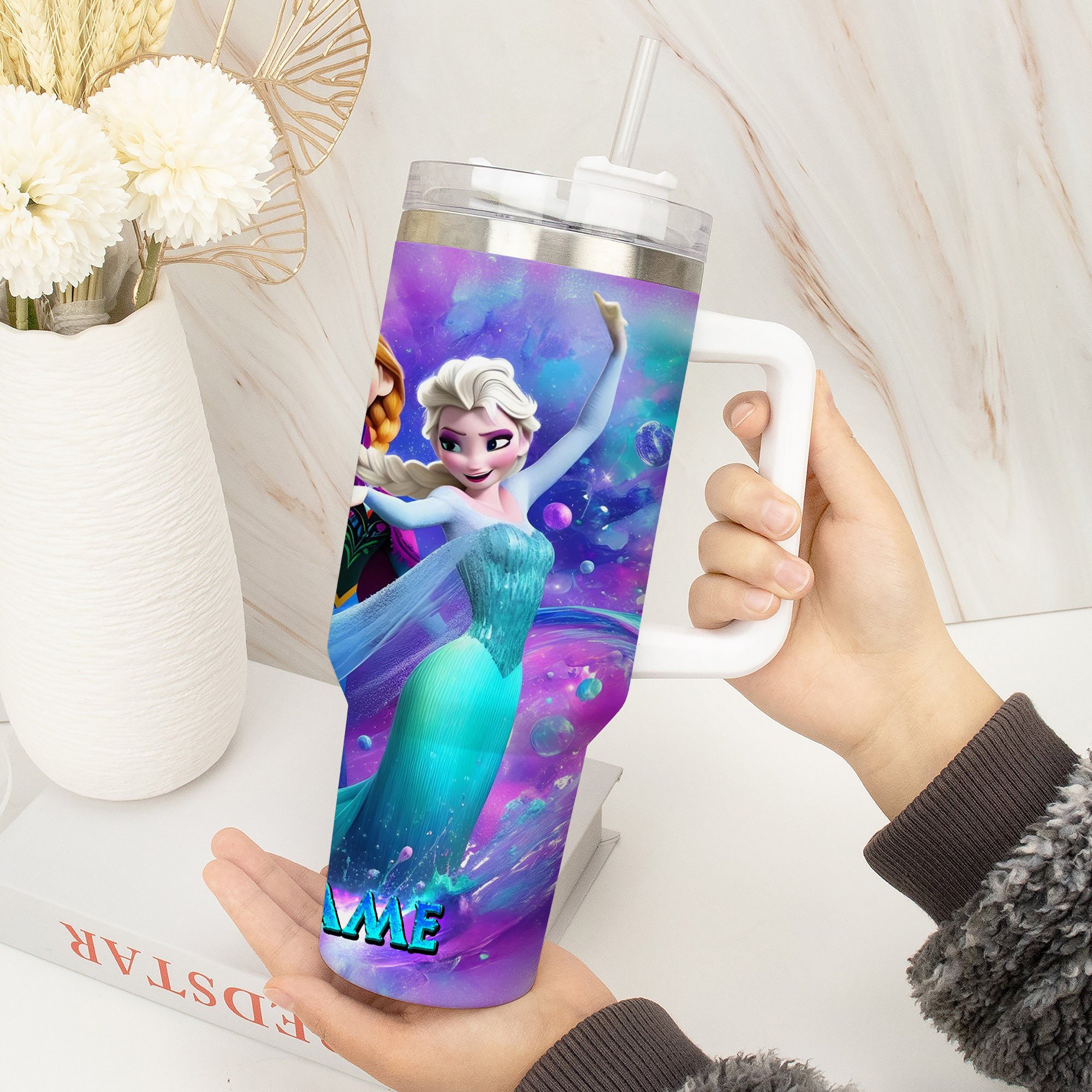 Personalized Frozen Tumbler with Straw - Custom Name Disney Princess Design - Image 4