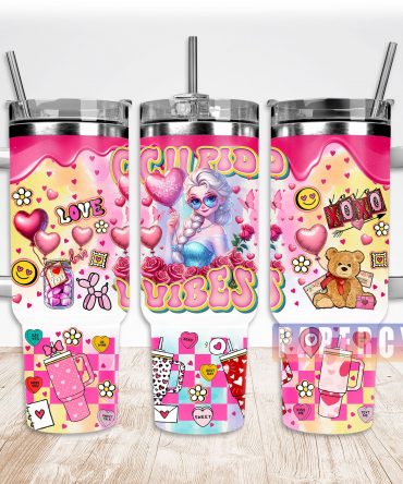 Cute Valentine's Day Tumbler with Straw - Love & Heart Designs
