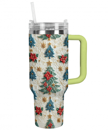 Enchanted Evergreen Blooms Christmas Custom Stanley Quencher 40oz Stainless Steel Tumbler With Handle