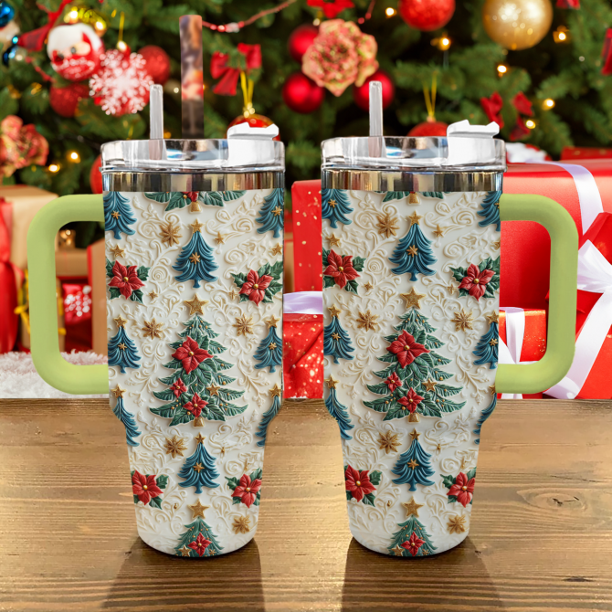 Enchanted Evergreen Blooms Christmas Custom Stanley Quencher 40oz Stainless Steel Tumbler With Handle - Image 2