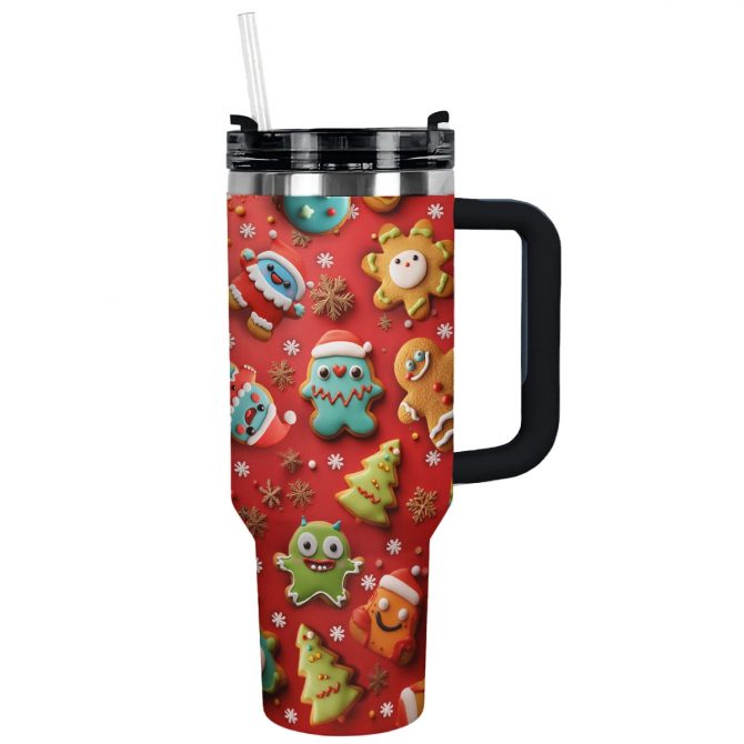 Festive Baby Monster Christmas Custom Stanley Quencher 40oz Stainless Steel Tumbler With Handle - Image 2