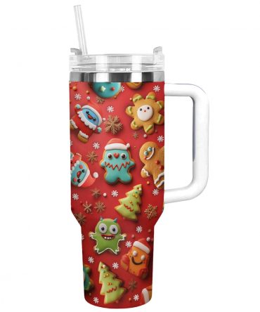 Festive Baby Monster Christmas Custom Stanley Quencher 40oz Stainless Steel Tumbler With Handle