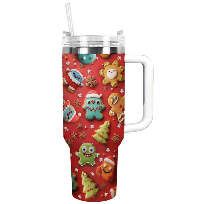 Festive Baby Monster Christmas Custom Stanley Quencher 40oz Stainless Steel Tumbler With Handle