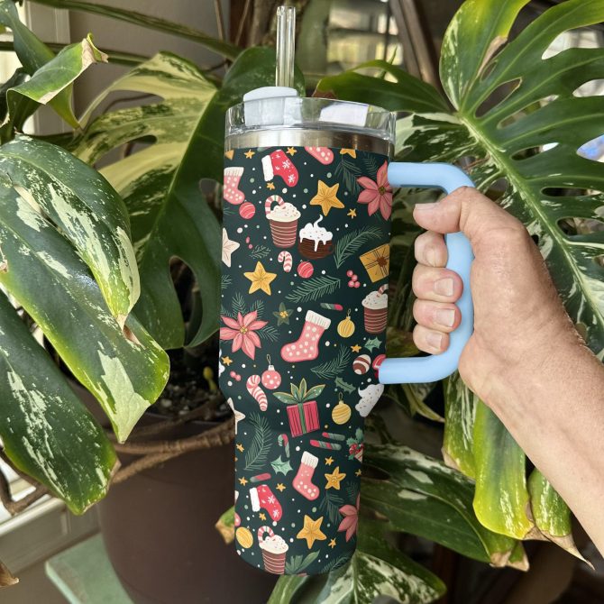 Festive Christmas Custom Stanley Quencher 40oz Stainless Steel Tumbler With Handle - Image 3