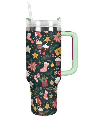 Festive Christmas Custom Stanley Quencher 40oz Stainless Steel Tumbler With Handle