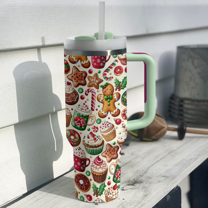 Festive Christmas Gingerbread Custom Stanley Quencher 40oz Stainless Steel Tumbler With Handle - Image 2