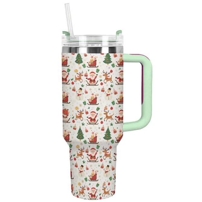 Festive Christmas Joy Custom Stanley Quencher 40oz Stainless Steel Tumbler With Handle