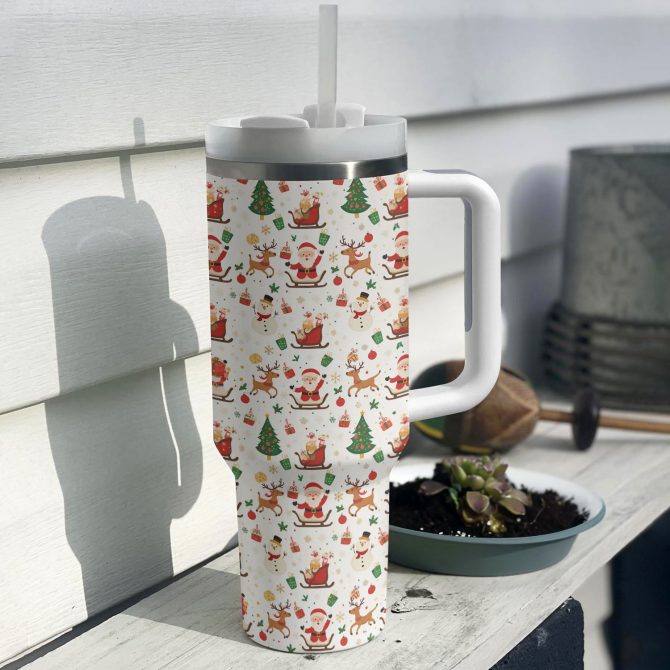Festive Christmas Joy Custom Stanley Quencher 40oz Stainless Steel Tumbler With Handle - Image 3