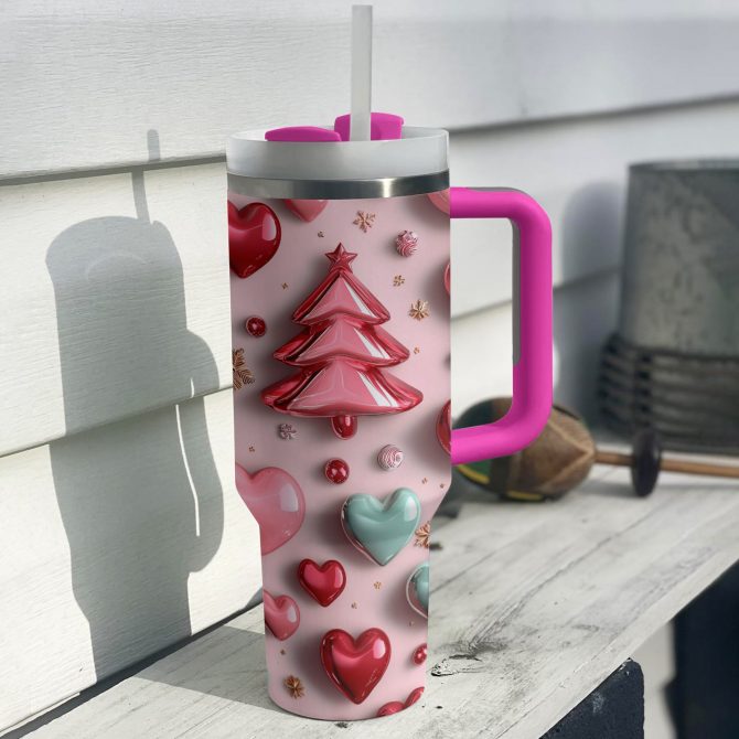 Festive Christmas Tree Custom Stanley Quencher 40oz Stainless Steel Tumbler With Handle - Image 2