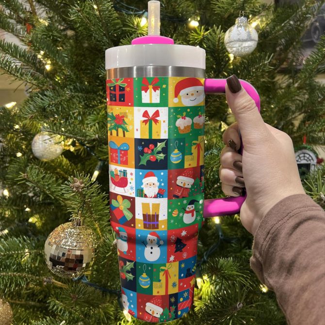 Festive Joy Christmas Custom Stanley Quencher 40oz Stainless Steel Tumbler With Handle - Image 2