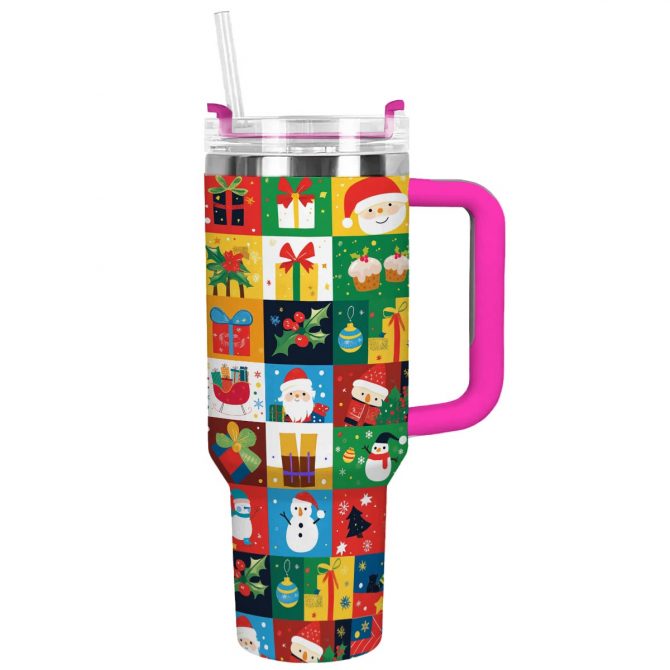 Festive Joy Christmas Custom Stanley Quencher 40oz Stainless Steel Tumbler With Handle
