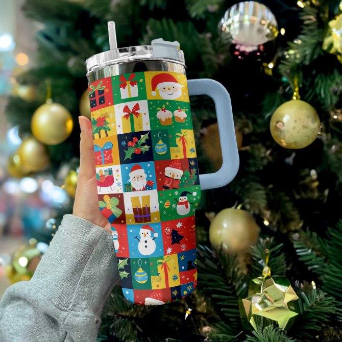 Festive Joy Christmas Custom Stanley Quencher 40oz Stainless Steel Tumbler With Handle - Image 3