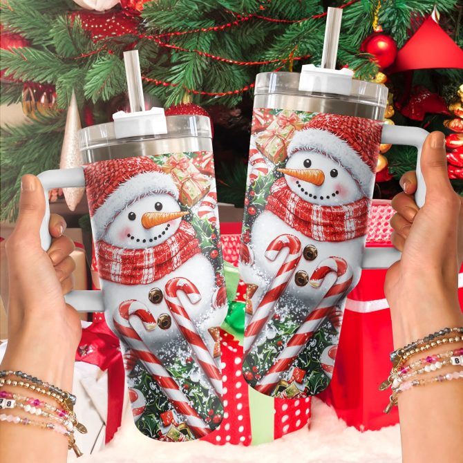 Festive Snowman Christmas Custom Stanley Quencher 40oz Stainless Steel Tumbler With Handle - Image 3