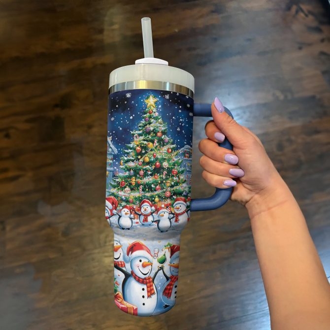Festive Snowman Christmas Custom Stanley Quencher 40oz Stainless Steel Tumbler With Handle - Image 3