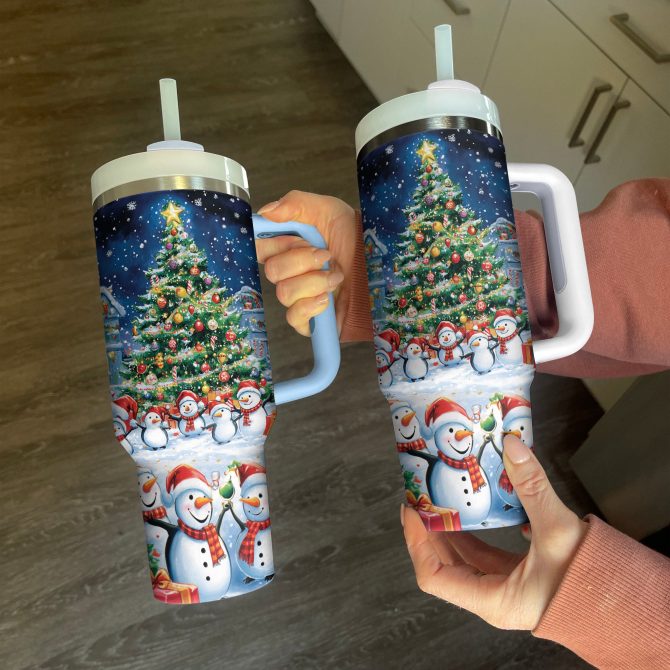 Festive Snowman Christmas Custom Stanley Quencher 40oz Stainless Steel Tumbler With Handle - Image 2
