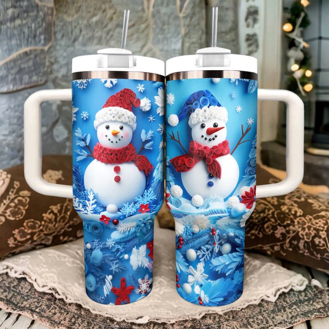 Festive Snowman Christmas Custom Stanley Quencher 40oz Stainless Steel Tumbler With Handle - Image 2