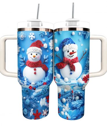 Festive Snowman Christmas Custom Stanley Quencher 40oz Stainless Steel Tumbler With Handle