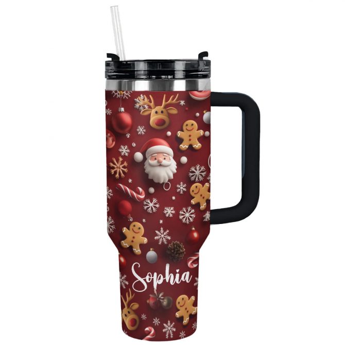 Festive Spirit Christmas Custom Stanley Quencher 40oz Stainless Steel Tumbler With Handle - Image 2