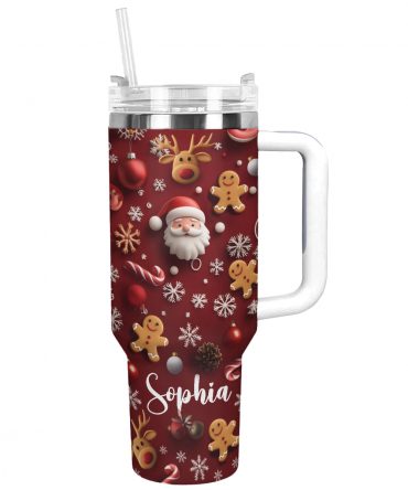 Festive Spirit Christmas Custom Stanley Quencher 40oz Stainless Steel Tumbler With Handle