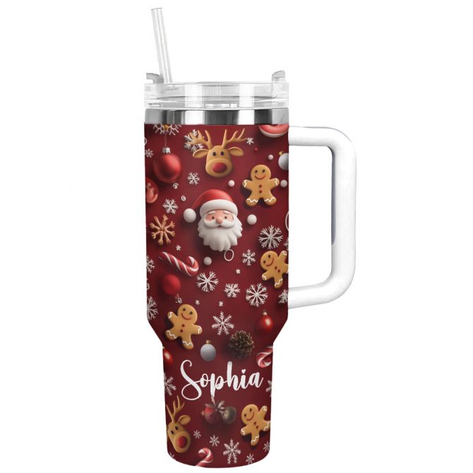 Festive Spirit Christmas Custom Stanley Quencher 40oz Stainless Steel Tumbler With Handle