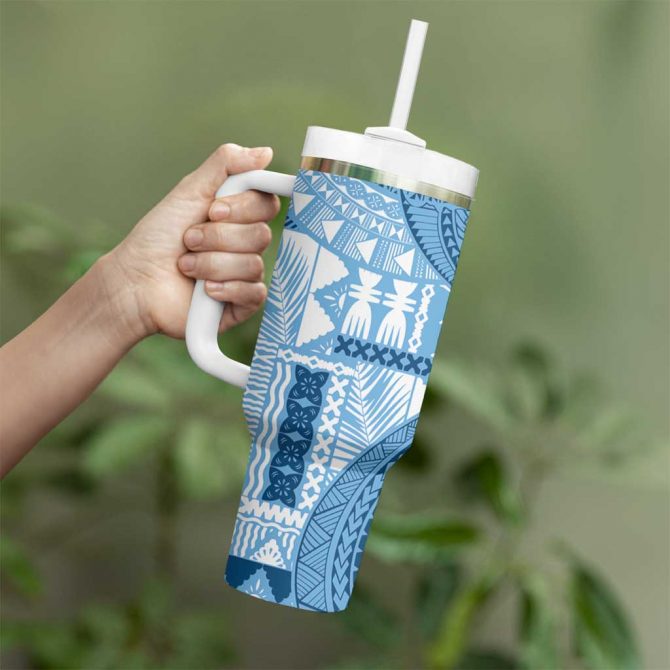 Fiji Rugby Bula Masi Fish Tail Kaivity Cibi Turquoise Custom Stanley Quencher 40oz Stainless Steel Tumbler With Handle - Image 3
