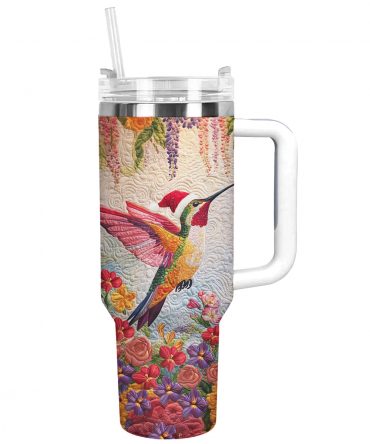 Floral Christmas Hummingbird Custom Stanley Quencher 40oz Stainless Steel Tumbler With Handle