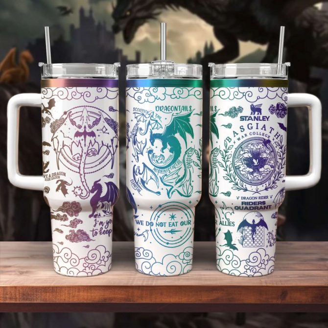 Fourth Wing Book Custom Stanley Quencher 40oz Stainless Steel Tumbler With Handle