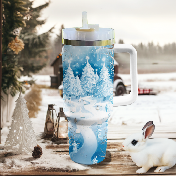 Frosted Snowland Christmas Custom Stanley Quencher 40oz Stainless Steel Tumbler With Handle - Image 3