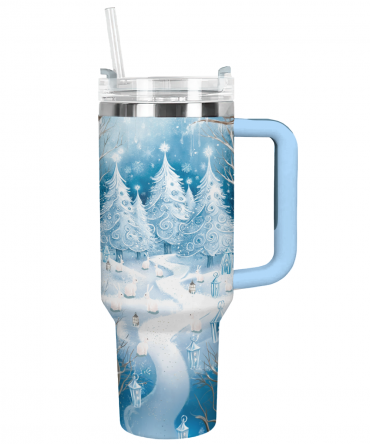 Frosted Snowland Christmas Custom Stanley Quencher 40oz Stainless Steel Tumbler With Handle
