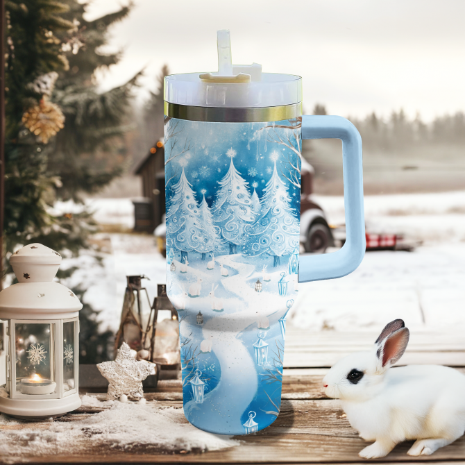 Frosted Snowland Christmas Custom Stanley Quencher 40oz Stainless Steel Tumbler With Handle - Image 2