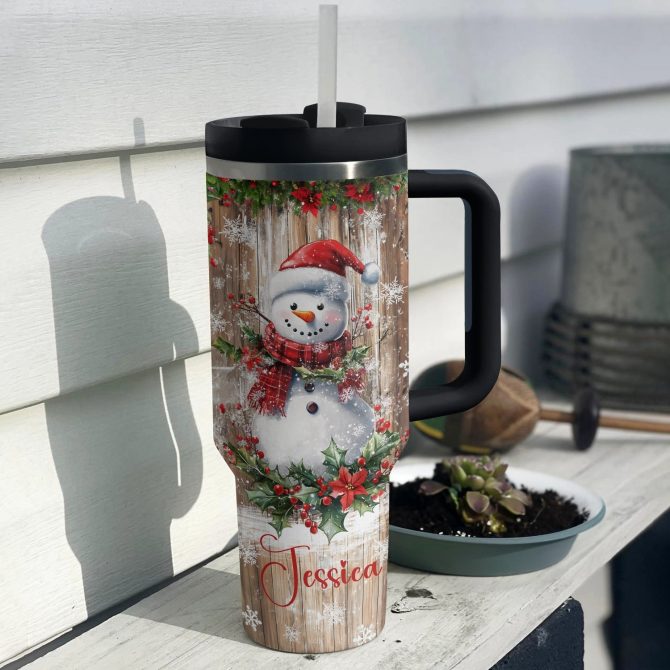 Frosty Cheer Snowman Christmas Custom Stanley Quencher 40oz Stainless Steel Tumbler With Handle - Image 3