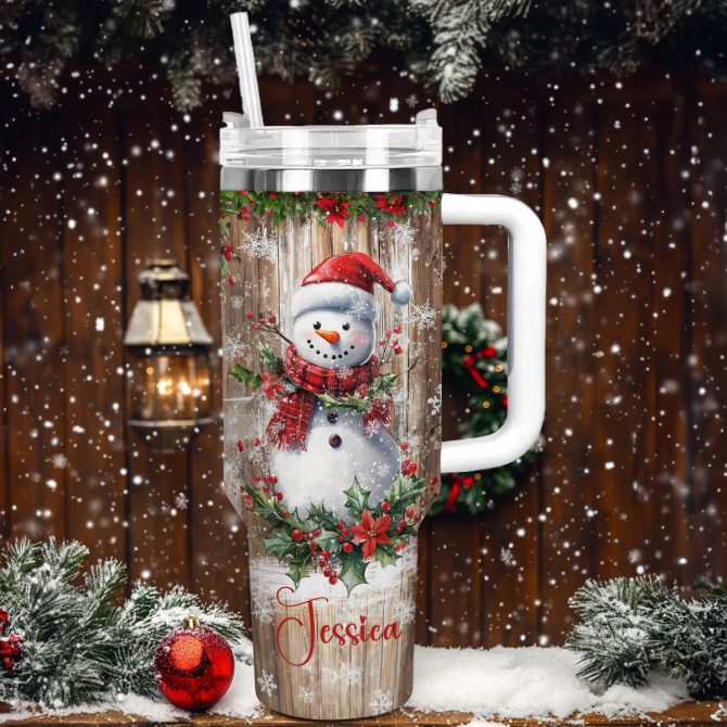 Frosty Cheer Snowman Christmas Custom Stanley Quencher 40oz Stainless Steel Tumbler With Handle - Image 2
