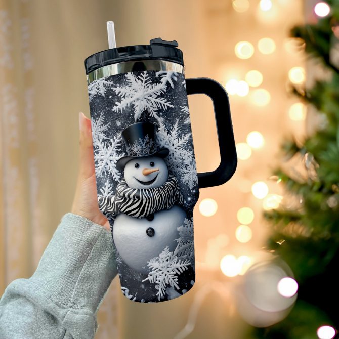 Frosty Elegance Snowman Christmas Custom Stanley Quencher 40oz Stainless Steel Tumbler With Handle - Image 2