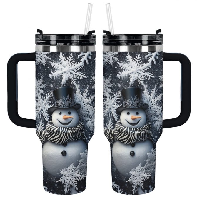 Frosty Elegance Snowman Christmas Custom Stanley Quencher 40oz Stainless Steel Tumbler With Handle