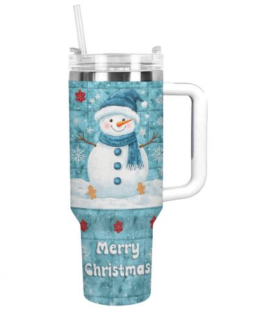 Frosty Fun Snowman Christmas Custom Stanley Quencher 40oz Stainless Steel Tumbler With Handle