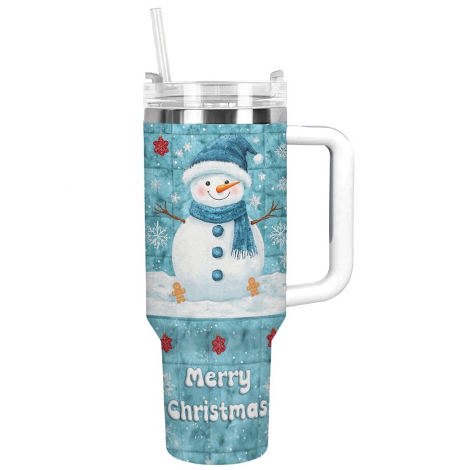 Frosty Fun Snowman Christmas Custom Stanley Quencher 40oz Stainless Steel Tumbler With Handle