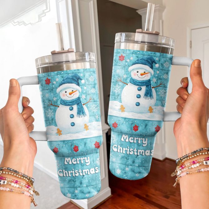 Frosty Fun Snowman Christmas Custom Stanley Quencher 40oz Stainless Steel Tumbler With Handle - Image 3