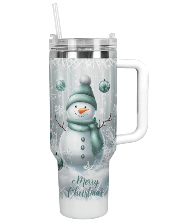 Frosty Mint Snowman Christmas Custom Stanley Quencher 40oz Stainless Steel Tumbler With Handle