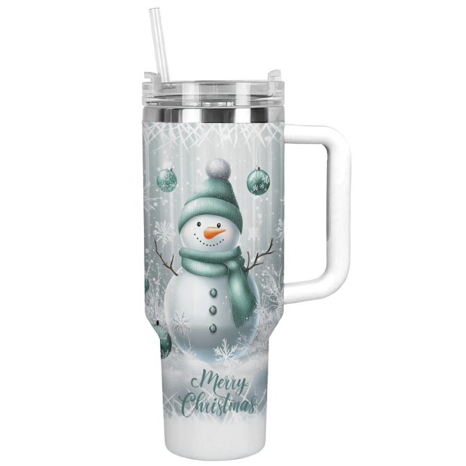 Frosty Mint Snowman Christmas Custom Stanley Quencher 40oz Stainless Steel Tumbler With Handle