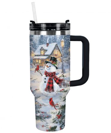 Frosty Snowman Cabin Delight Christmas Custom Stanley Quencher 40oz Stainless Steel Tumbler With Handle