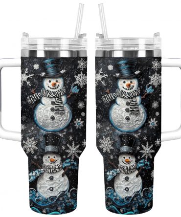 Frosty Snowman Elegance Christmas Custom Stanley Quencher 40oz Stainless Steel Tumbler With Handle