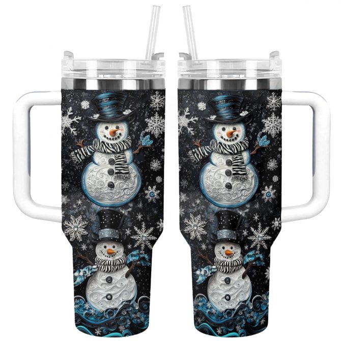 Frosty Snowman Elegance Christmas Custom Stanley Quencher 40oz Stainless Steel Tumbler With Handle