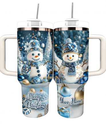 Frosty Snowman Elegance Christmas Custom Stanley Quencher 40oz Stainless Steel Tumbler With Handle