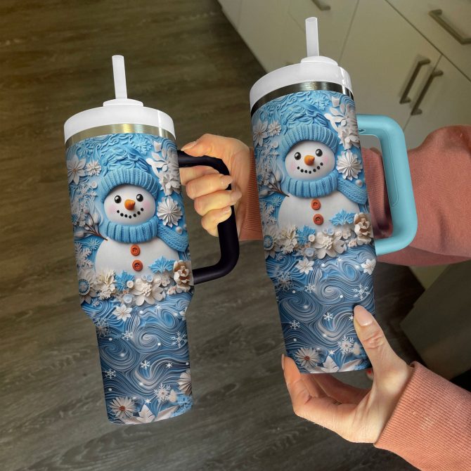 Frosty Snowman Friend Christmas Custom Stanley Quencher 40oz Stainless Steel Tumbler With Handle - Image 3