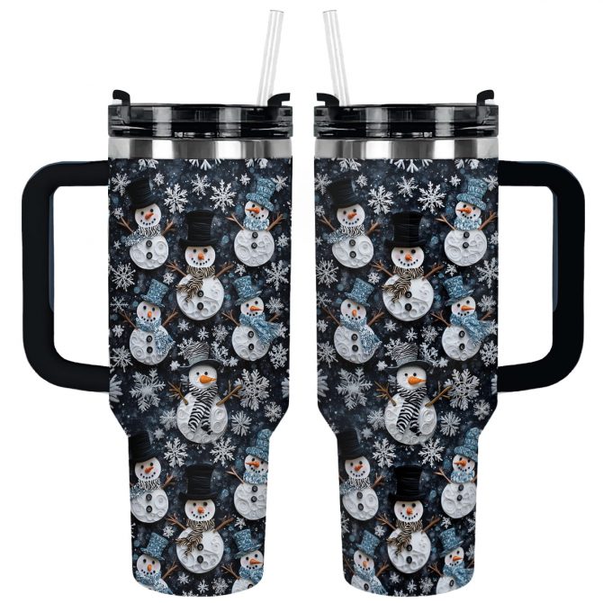 Frosty Snowman Friends Christmas Custom Stanley Quencher 40oz Stainless Steel Tumbler With Handle
