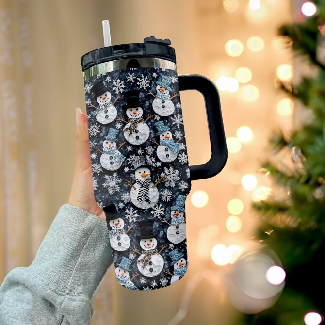 Frosty Snowman Friends Christmas Custom Stanley Quencher 40oz Stainless Steel Tumbler With Handle - Image 2