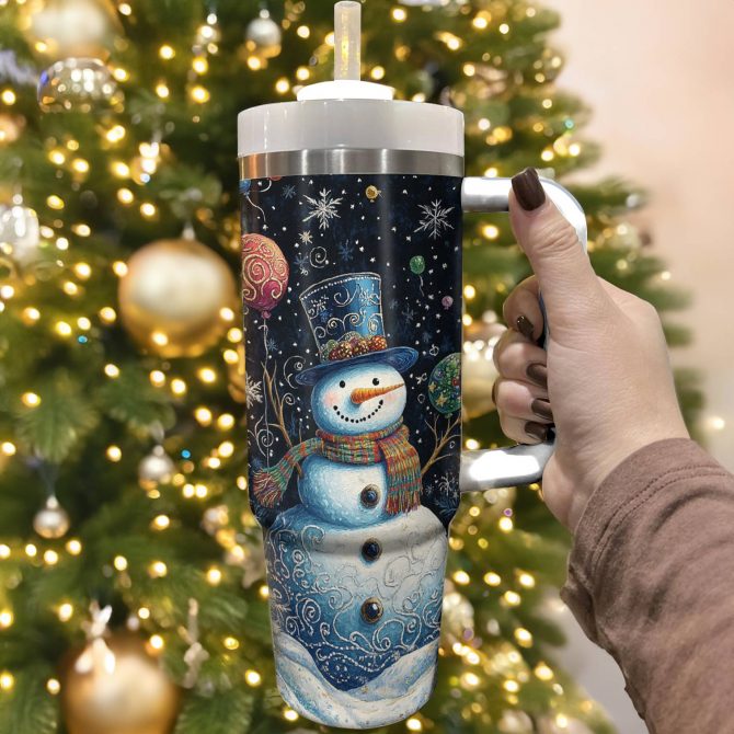 Frosty Snowman Magic Christmas Custom Stanley Quencher 40oz Stainless Steel Tumbler With Handle - Image 3