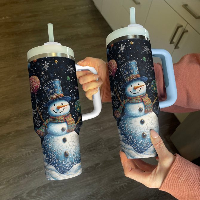 Frosty Snowman Magic Christmas Custom Stanley Quencher 40oz Stainless Steel Tumbler With Handle - Image 2