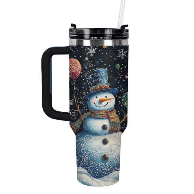 Frosty Snowman Magic Christmas Custom Stanley Quencher 40oz Stainless Steel Tumbler With Handle
